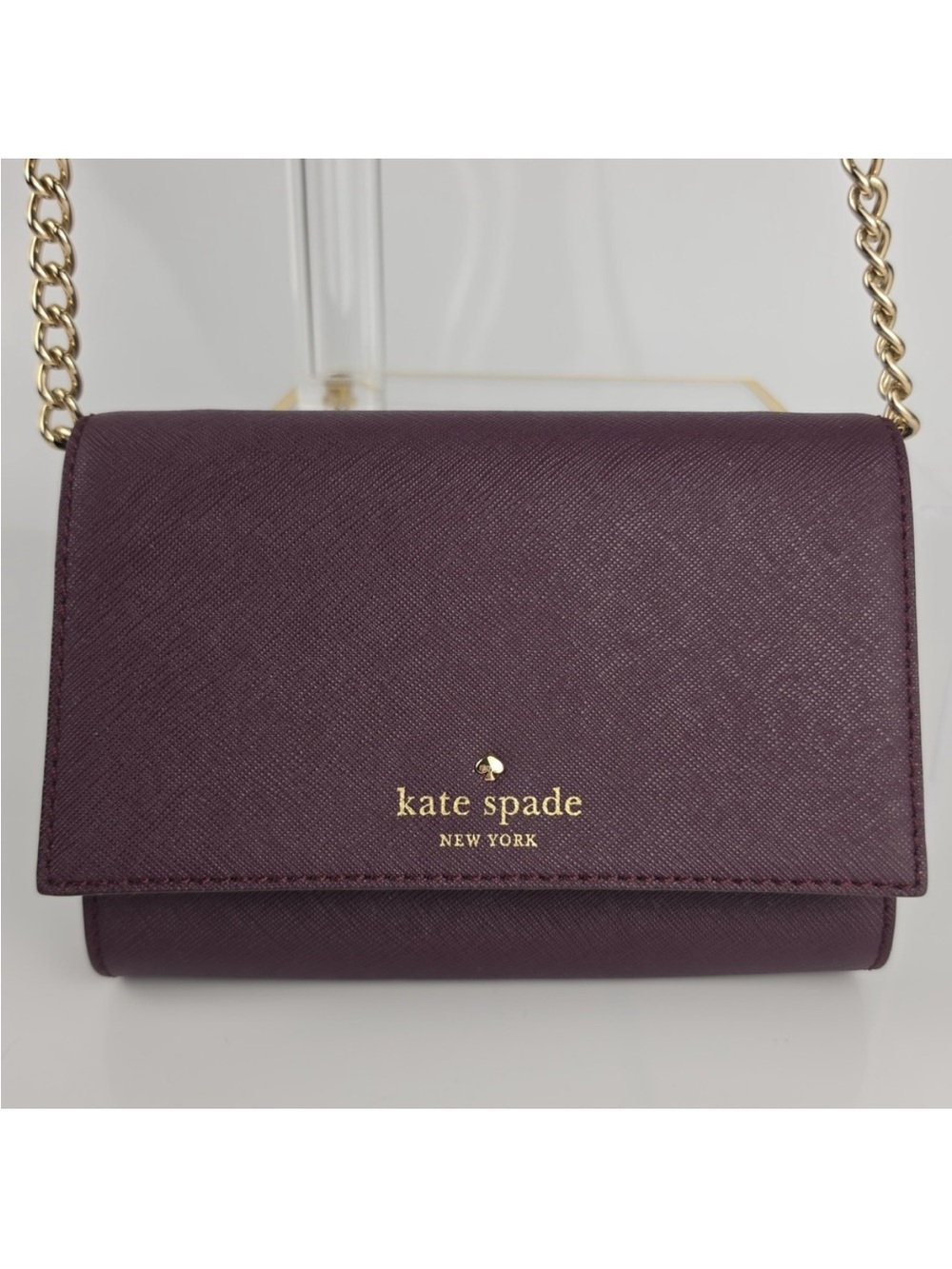 kate spade plum leather chain-strap crossbody with gold hardware
